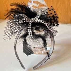 Diamond & Feather Headband, Black & Silver
